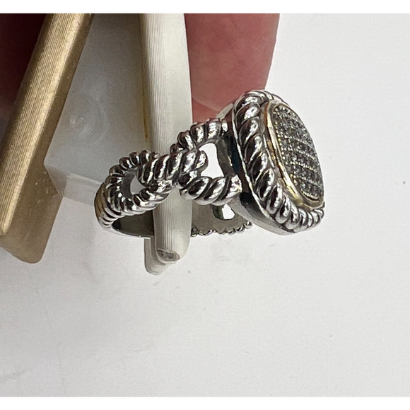 Sterling Silver CZ Pave Square with Gold trim Cable Loop Ring Size 6 - Picture 1 of 5